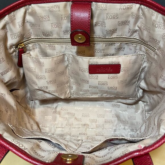 Michael Kors Jet Set Leather Tote – Deep Red / Raspberry - Picture 6 of 7